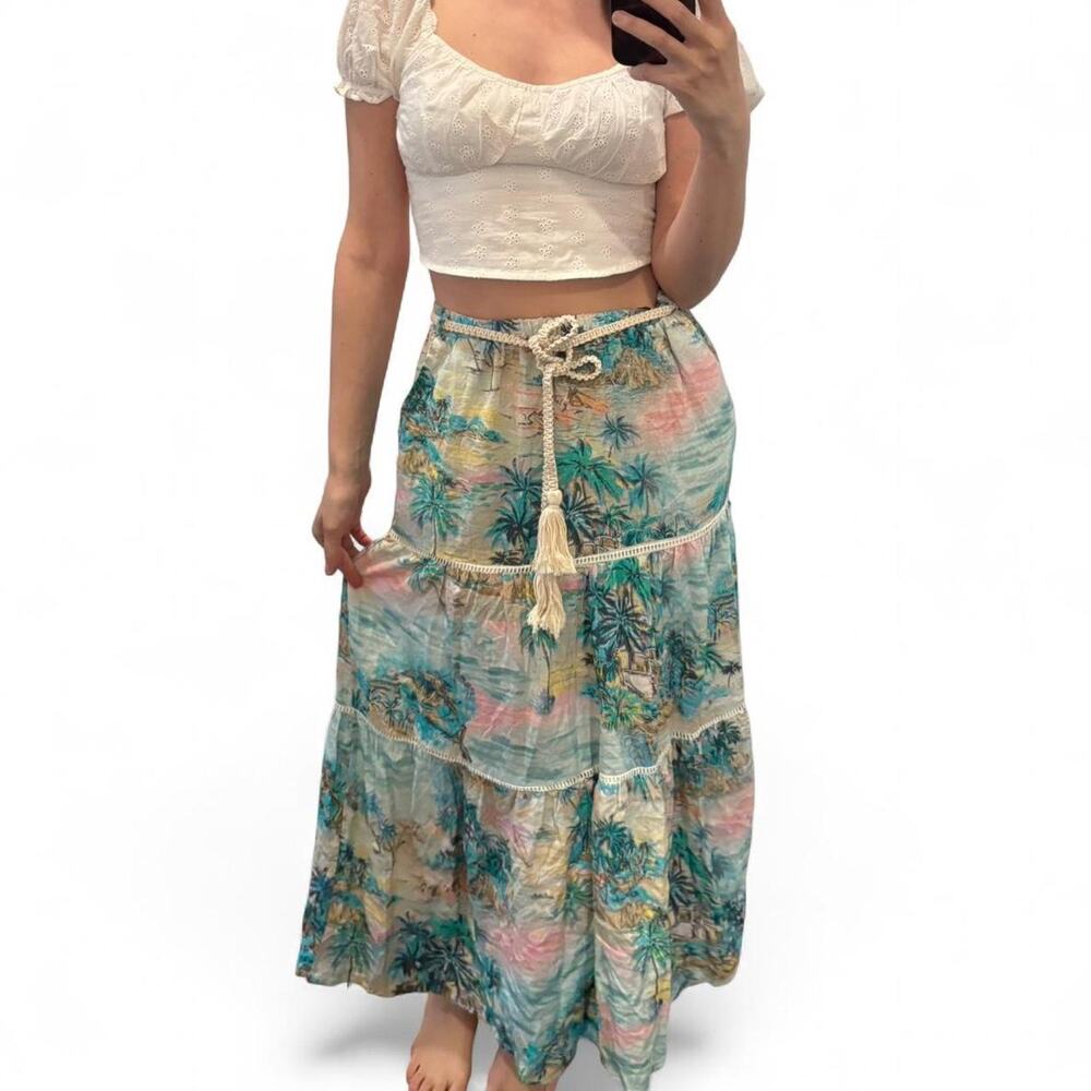 Boho Hawaiin print linen maxi skirt NWT c&c California